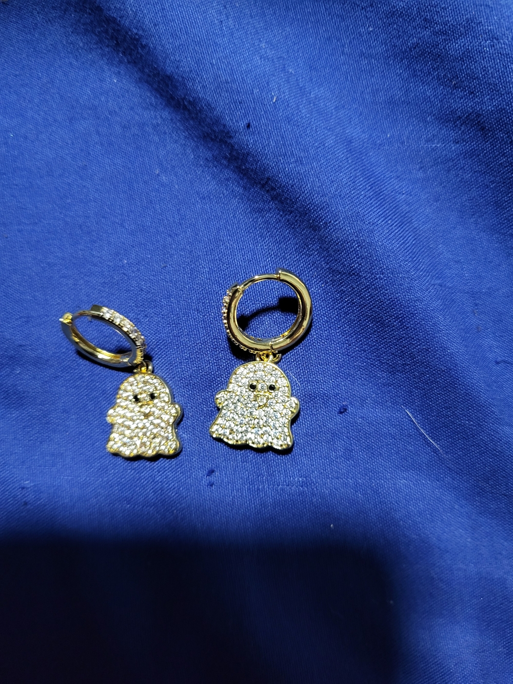 Gold Ghost Charm Hoop Earrings - Sparkling Gold Tone